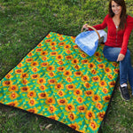 Teal Watercolor Sunflower Pattern Print Quilt