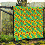 Teal Watercolor Sunflower Pattern Print Quilt