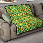 Teal Watercolor Sunflower Pattern Print Quilt