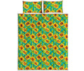 Teal Watercolor Sunflower Pattern Print Quilt Bed Set