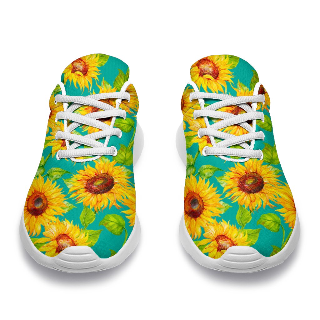 Teal Watercolor Sunflower Pattern Print Sport Shoes GearFrost