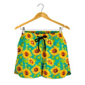 Teal Watercolor Sunflower Pattern Print Women's Shorts