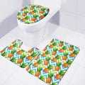 Teal Zig Zag Pineapple Pattern Print 3 Piece Bath Mat Set