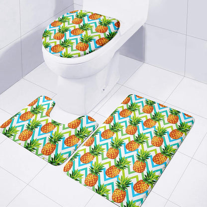 Teal Zig Zag Pineapple Pattern Print 3 Piece Bath Mat Set
