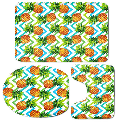 Teal Zig Zag Pineapple Pattern Print 3 Piece Bath Mat Set