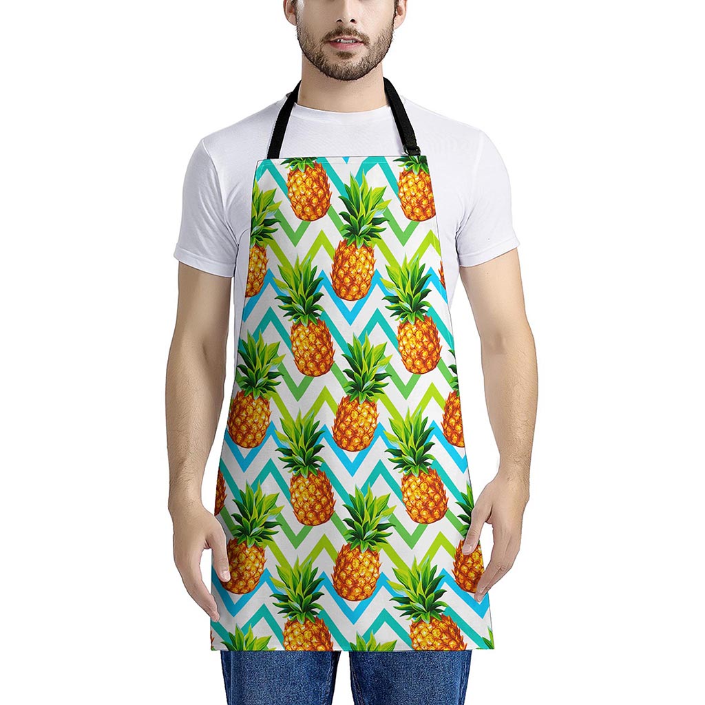 Teal Zig Zag Pineapple Pattern Print Apron