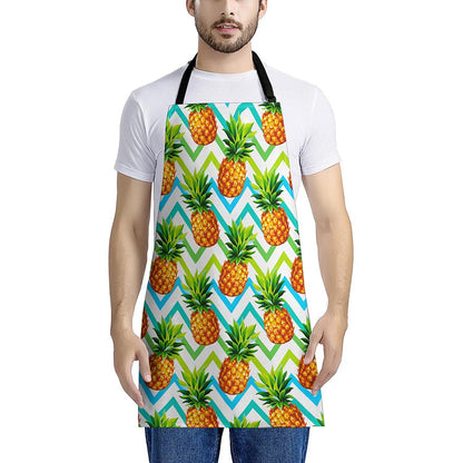Teal Zig Zag Pineapple Pattern Print Apron
