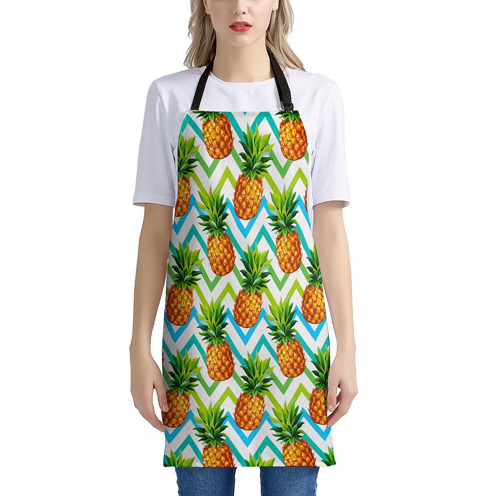 Teal Zig Zag Pineapple Pattern Print Apron