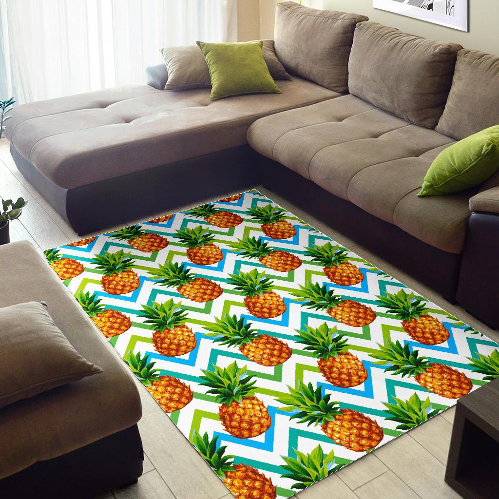 Teal Zig Zag Pineapple Pattern Print Area Rug GearFrost