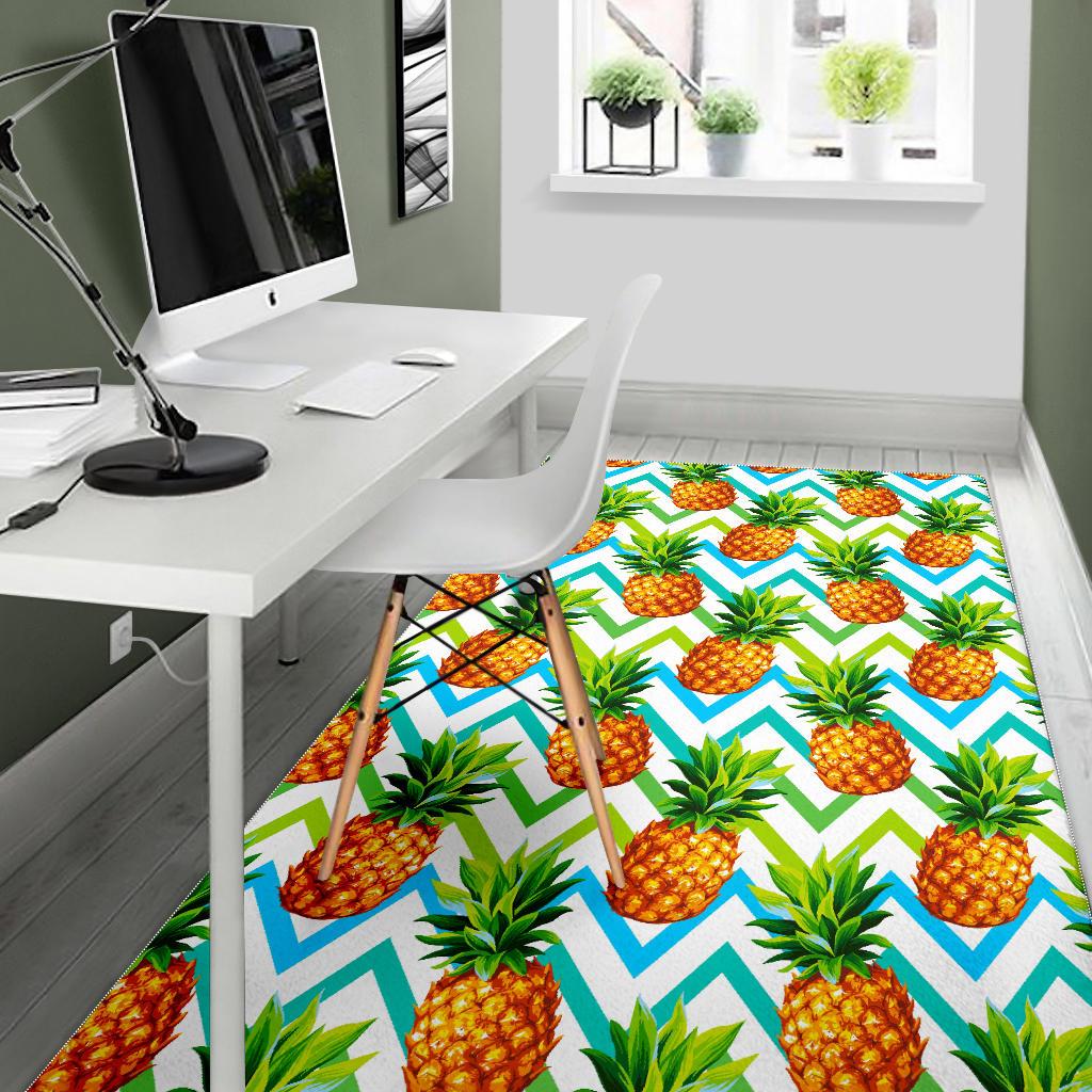 Teal Zig Zag Pineapple Pattern Print Area Rug GearFrost