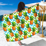 Teal Zig Zag Pineapple Pattern Print Beach Sarong Wrap