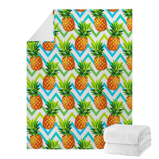 Teal Zig Zag Pineapple Pattern Print Blanket