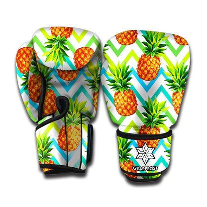 Teal Zig Zag Pineapple Pattern Print Boxing Gloves