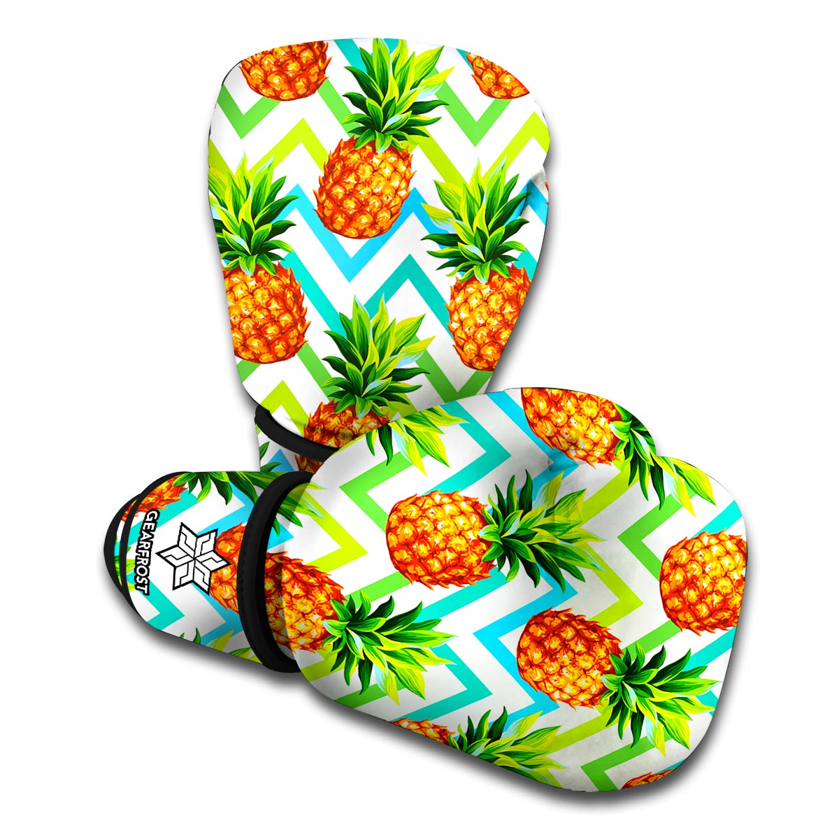 Teal Zig Zag Pineapple Pattern Print Boxing Gloves