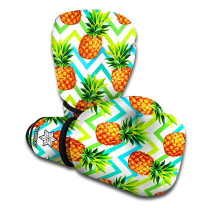 Teal Zig Zag Pineapple Pattern Print Boxing Gloves