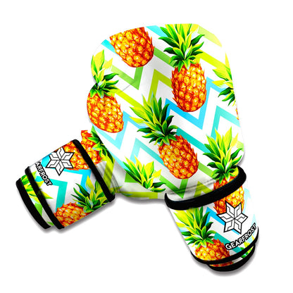 Teal Zig Zag Pineapple Pattern Print Boxing Gloves