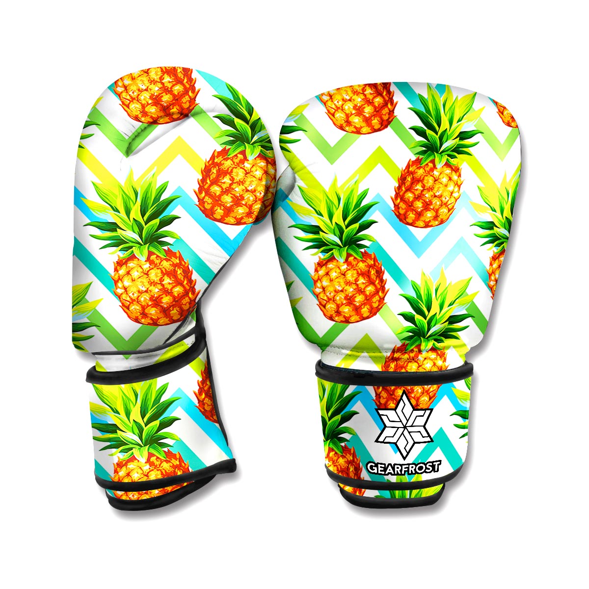 Teal Zig Zag Pineapple Pattern Print Boxing Gloves