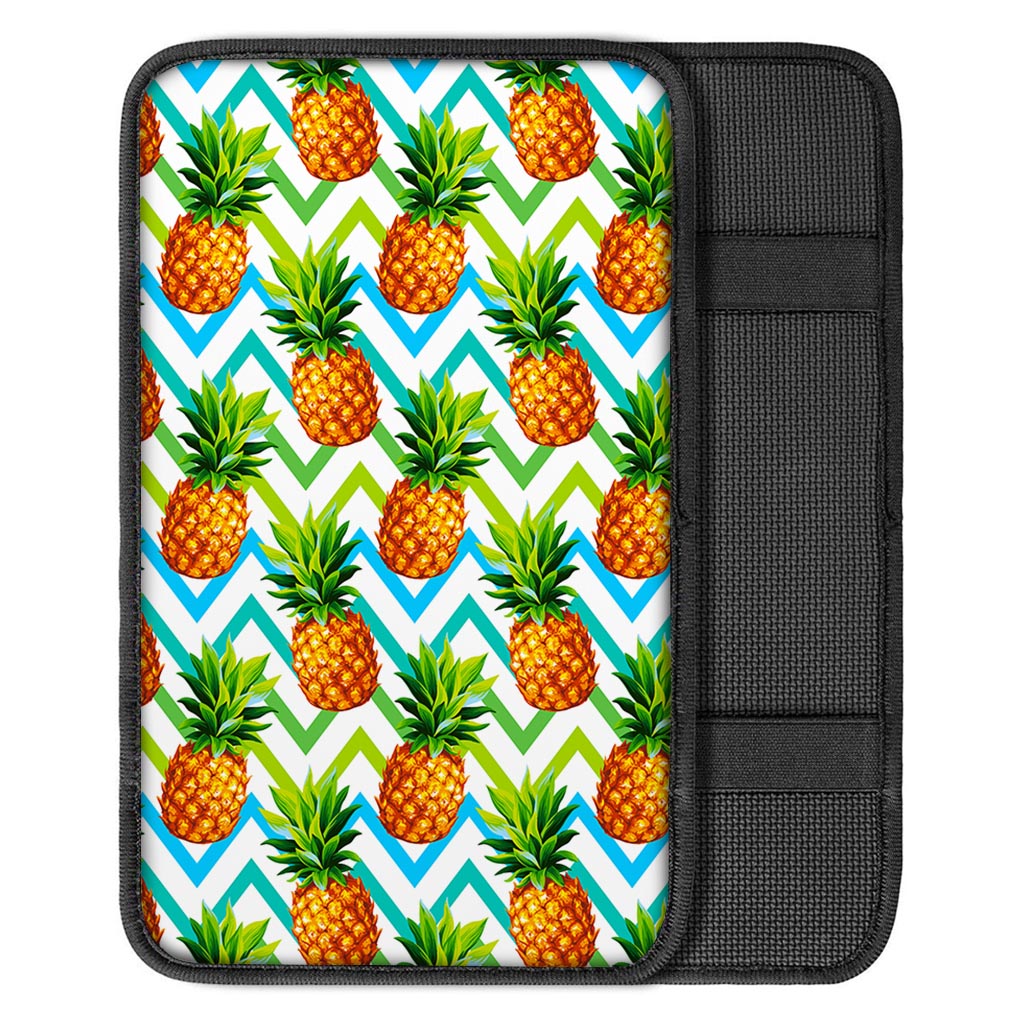 Teal Zig Zag Pineapple Pattern Print Car Center Console Cover