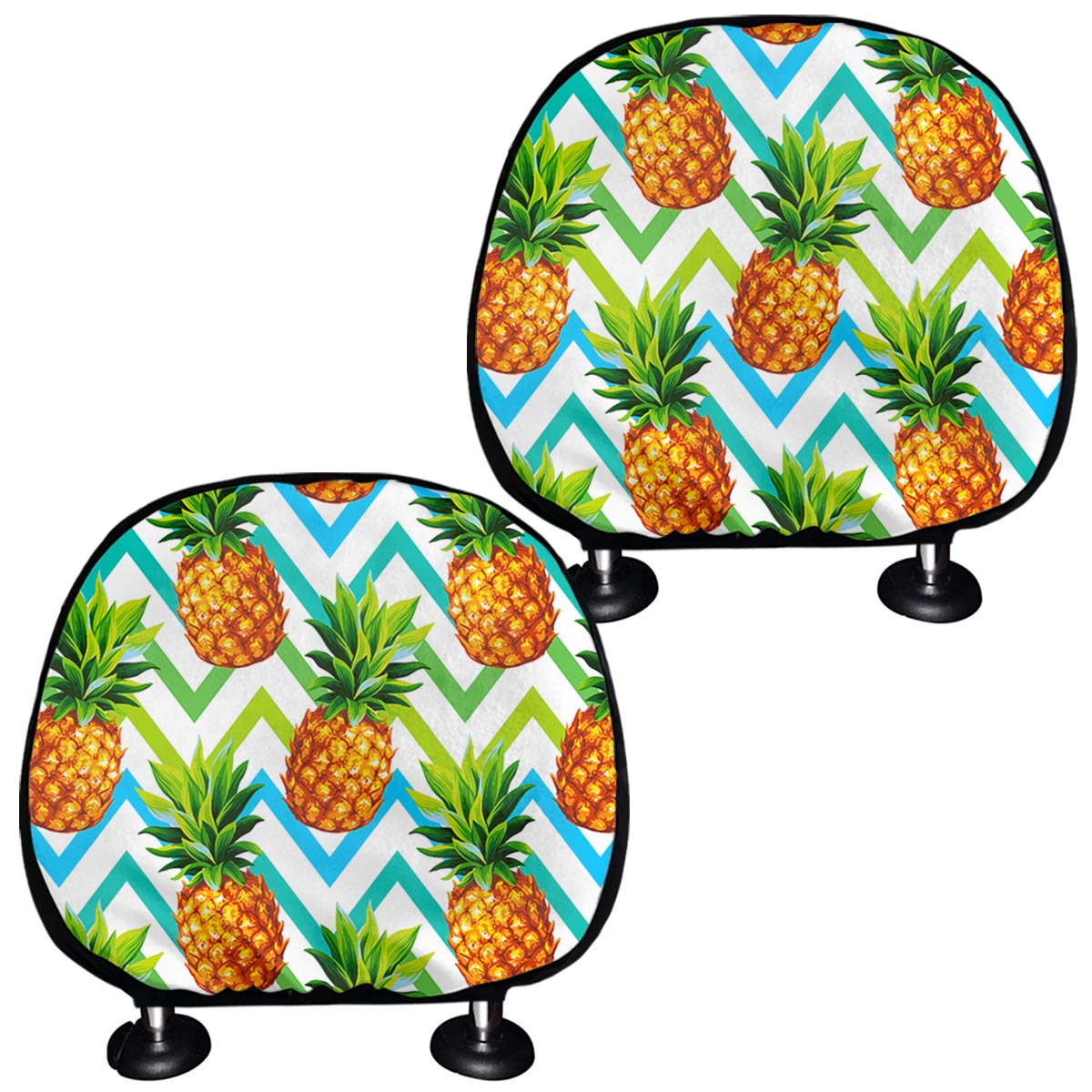 Teal Zig Zag Pineapple Pattern Print Car Headrest Covers