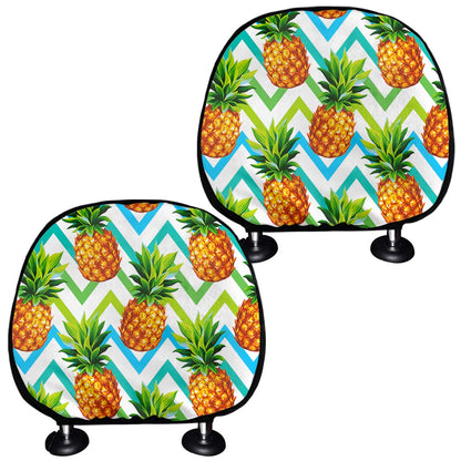 Teal Zig Zag Pineapple Pattern Print Car Headrest Covers