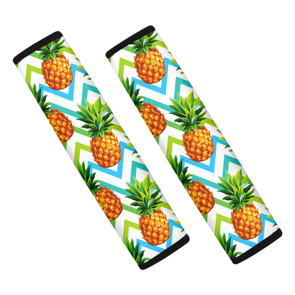 Teal Zig Zag Pineapple Pattern Print Car Seat Belt Covers