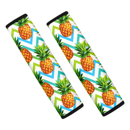 Teal Zig Zag Pineapple Pattern Print Car Seat Belt Covers