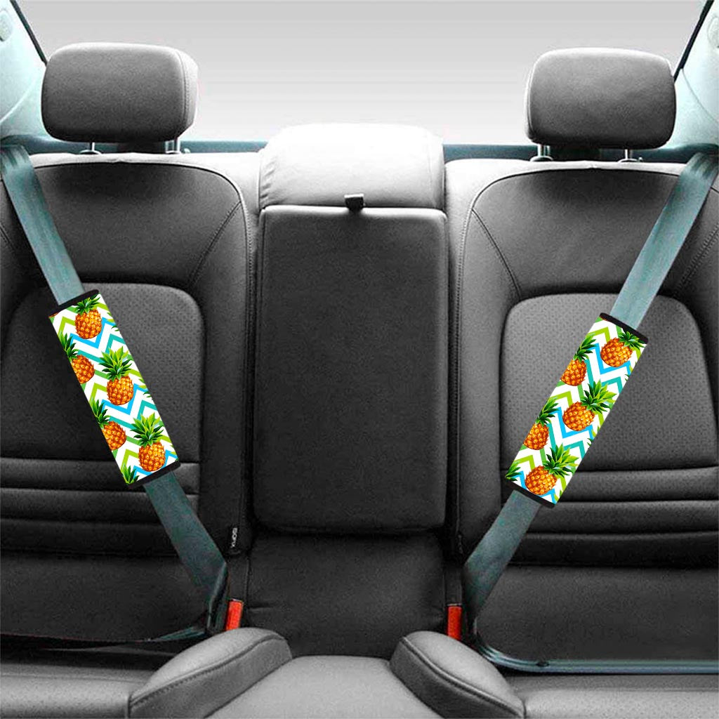 Teal Zig Zag Pineapple Pattern Print Car Seat Belt Covers