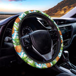 Teal Zig Zag Pineapple Pattern Print Car Steering Wheel Cover