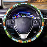 Teal Zig Zag Pineapple Pattern Print Car Steering Wheel Cover