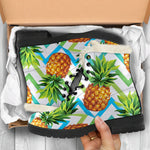 Teal Zig Zag Pineapple Pattern Print Comfy Boots GearFrost