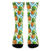 Teal Zig Zag Pineapple Pattern Print Crew Socks