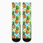 Teal Zig Zag Pineapple Pattern Print Crew Socks