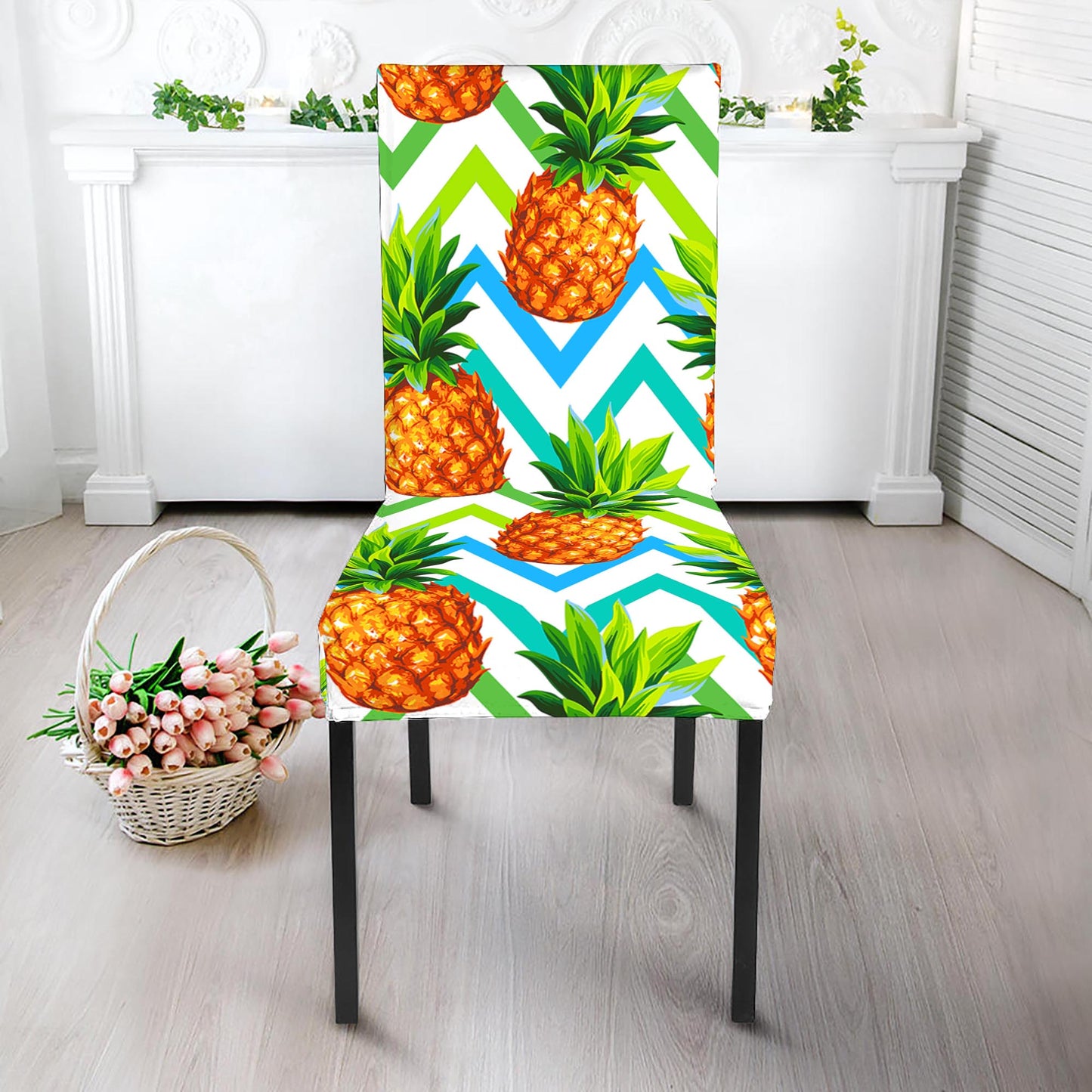 Teal Zig Zag Pineapple Pattern Print Dining Chair Slipcover