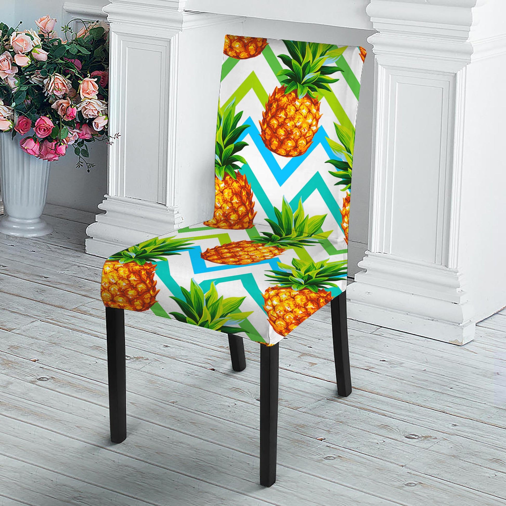 Teal Zig Zag Pineapple Pattern Print Dining Chair Slipcover