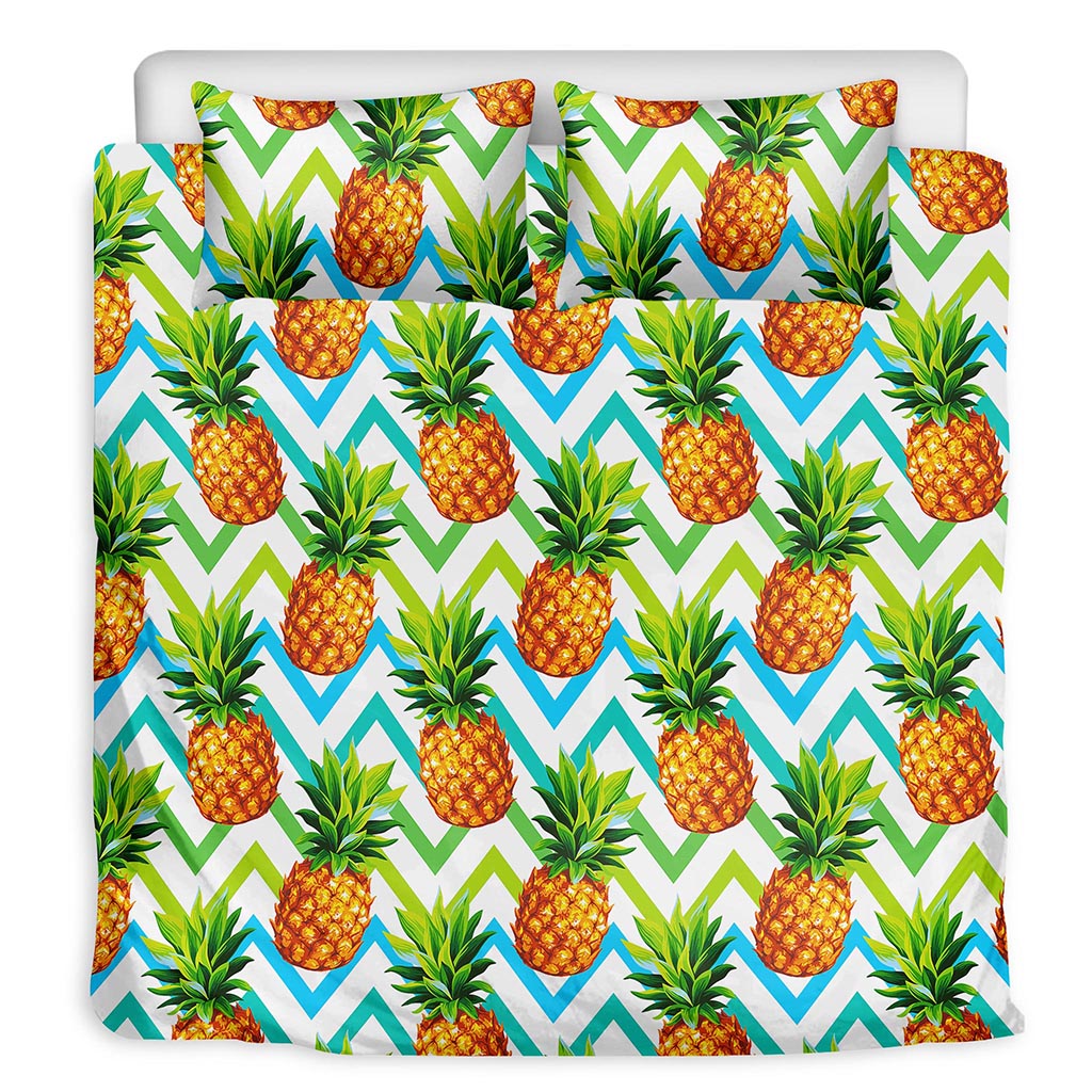 Teal Zig Zag Pineapple Pattern Print Duvet Cover Bedding Set