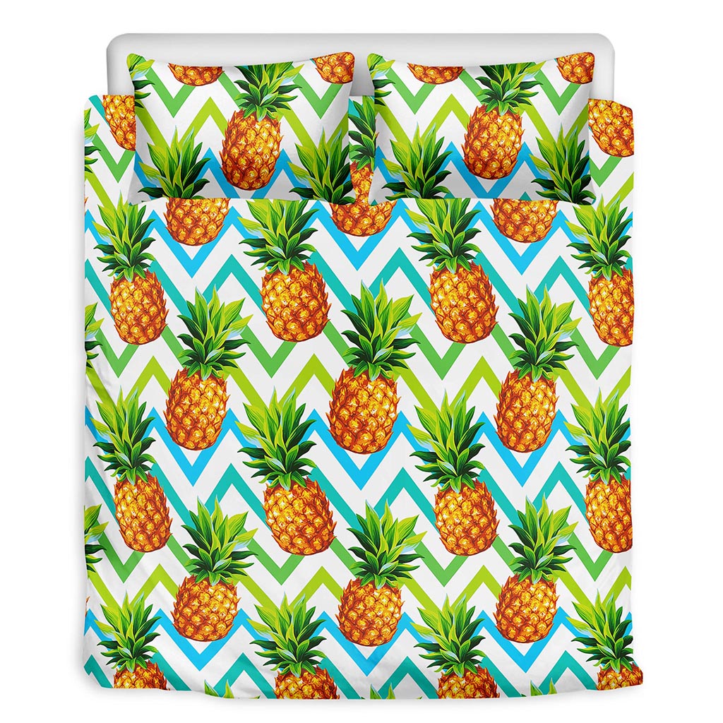 Teal Zig Zag Pineapple Pattern Print Duvet Cover Bedding Set