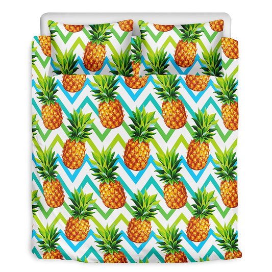 Teal Zig Zag Pineapple Pattern Print Duvet Cover Bedding Set