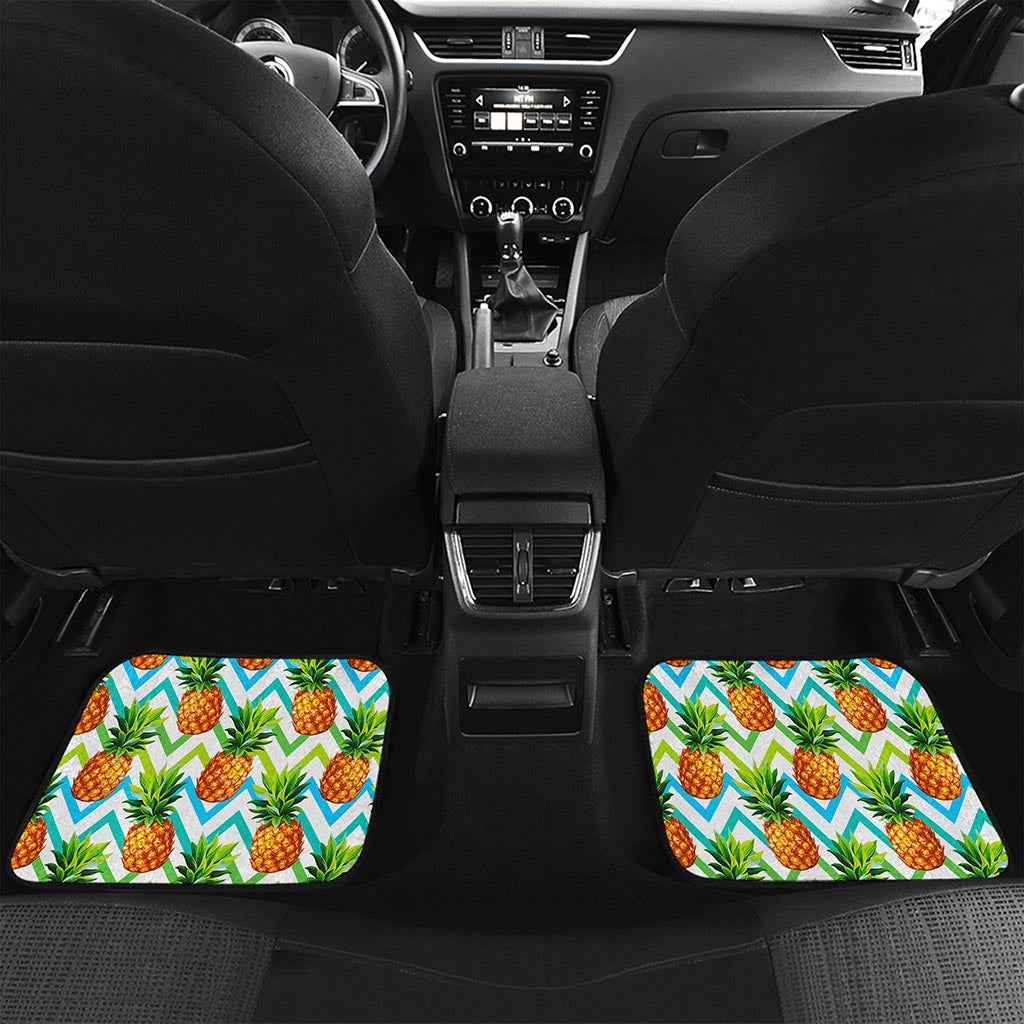 Teal Zig Zag Pineapple Pattern Print Front and Back Car Floor Mats