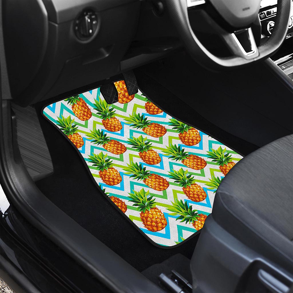 Teal Zig Zag Pineapple Pattern Print Front and Back Car Floor Mats