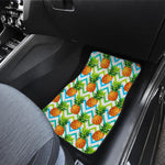 Teal Zig Zag Pineapple Pattern Print Front and Back Car Floor Mats