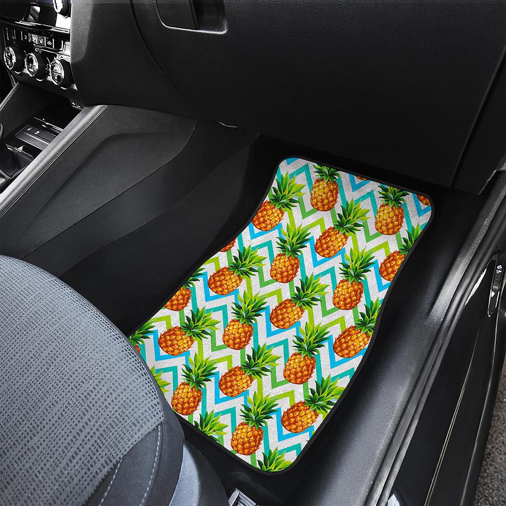 Teal Zig Zag Pineapple Pattern Print Front Car Floor Mats