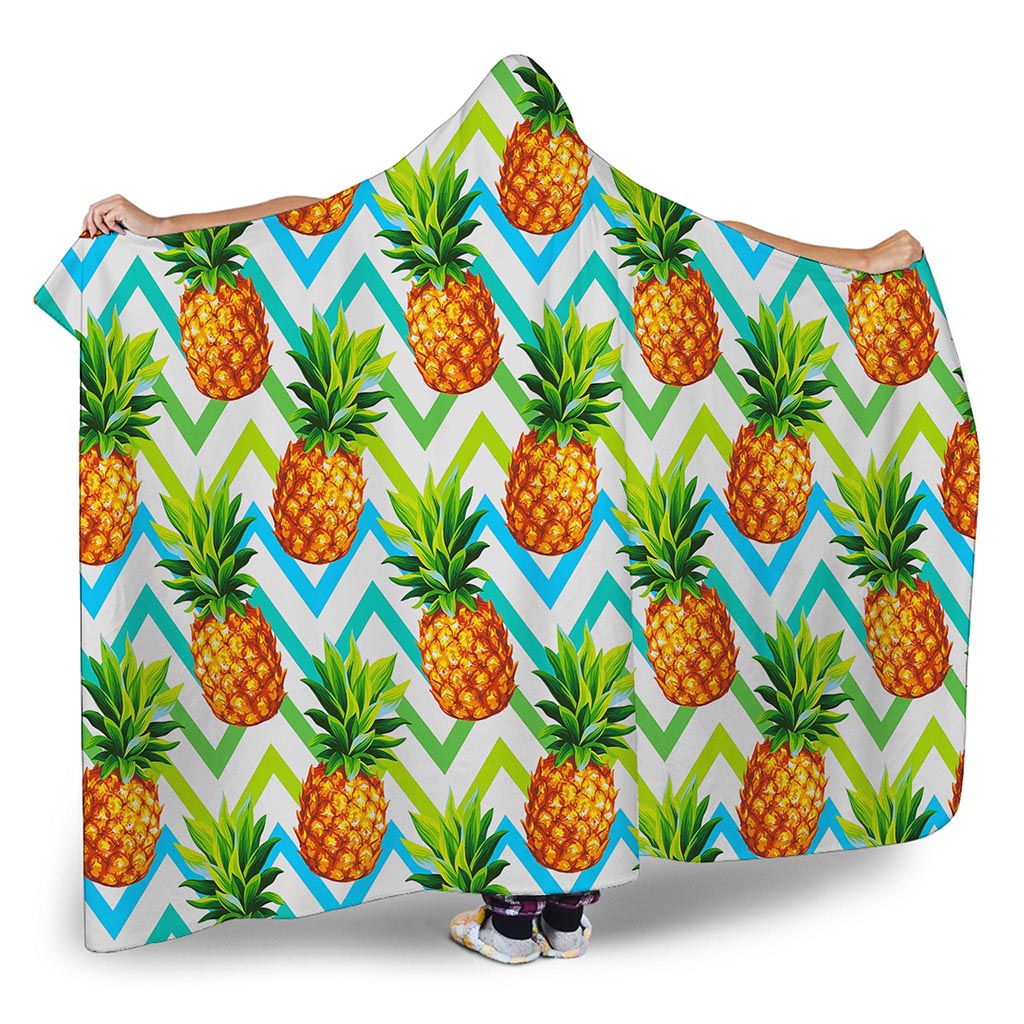 Teal Zig Zag Pineapple Pattern Print Hooded Blanket