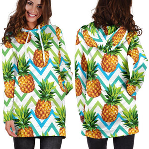 Teal Zig Zag Pineapple Pattern Print Hoodie Dress GearFrost