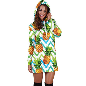 Teal Zig Zag Pineapple Pattern Print Hoodie Dress GearFrost