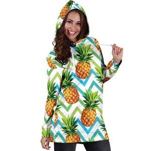 Teal Zig Zag Pineapple Pattern Print Hoodie Dress GearFrost