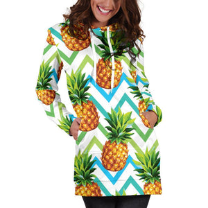 Teal Zig Zag Pineapple Pattern Print Hoodie Dress GearFrost