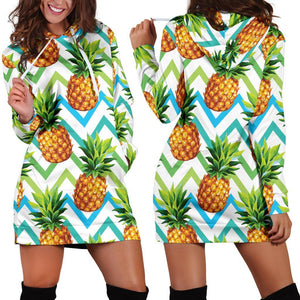 Teal Zig Zag Pineapple Pattern Print Hoodie Dress GearFrost