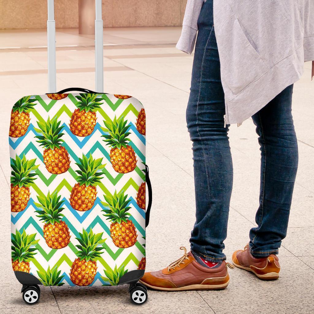 Teal Zig Zag Pineapple Pattern Print Luggage Cover GearFrost