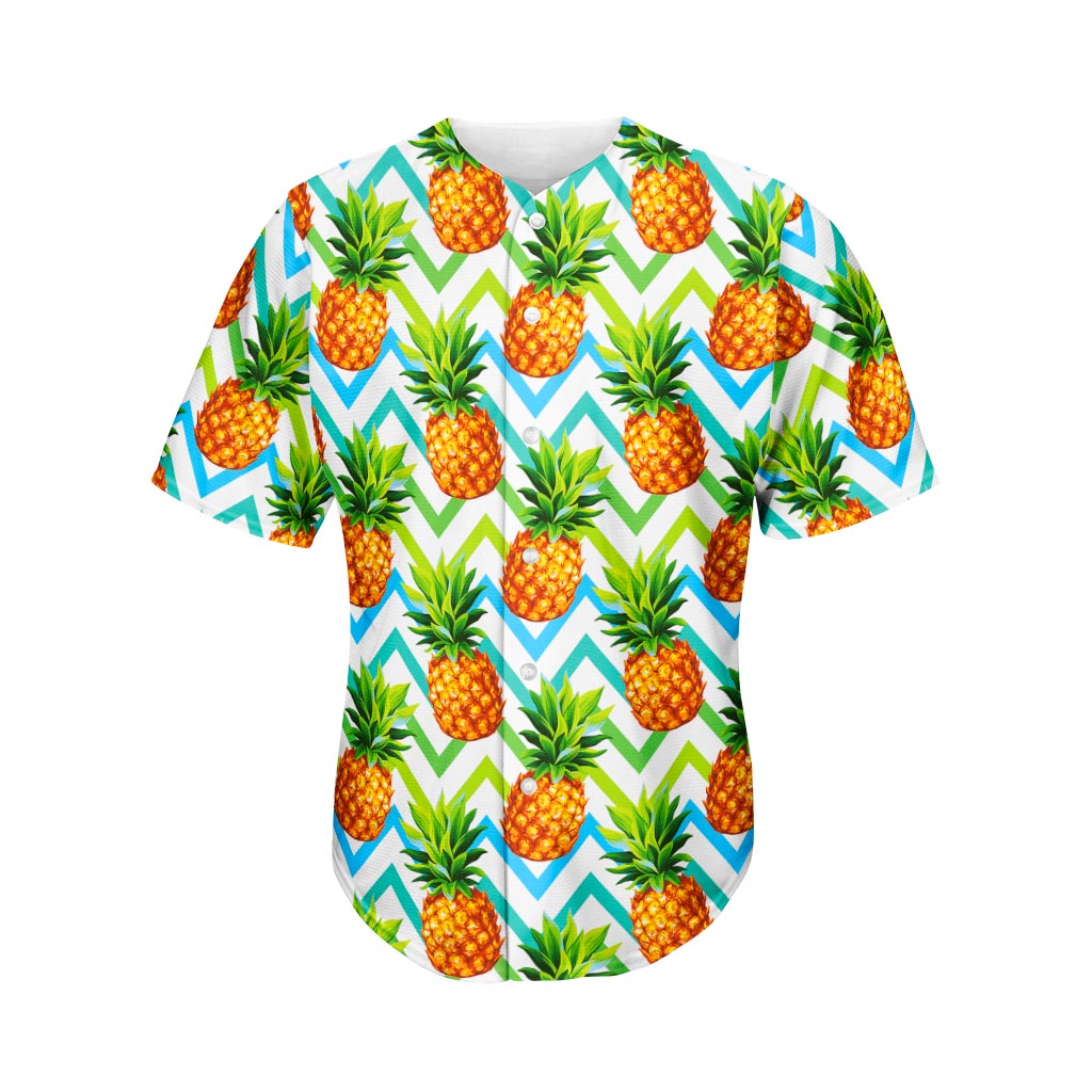 Teal Zig Zag Pineapple Pattern Print Men's Baseball Jersey