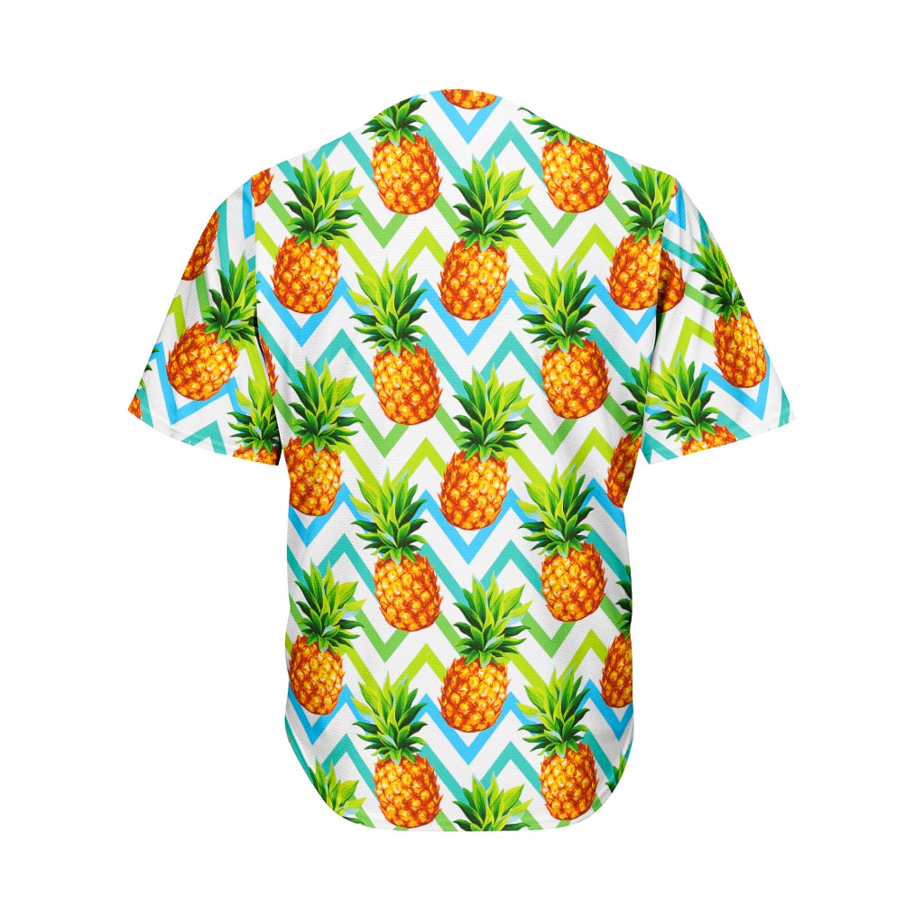 Teal Zig Zag Pineapple Pattern Print Men's Baseball Jersey